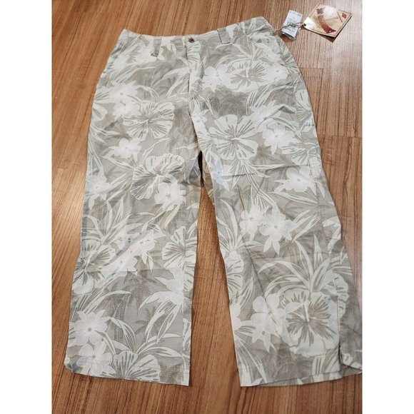 Caribbean Joe Pants - Caribbean Joe Capri Pants Floral Palm Treens Green and Brown Womens Size 14